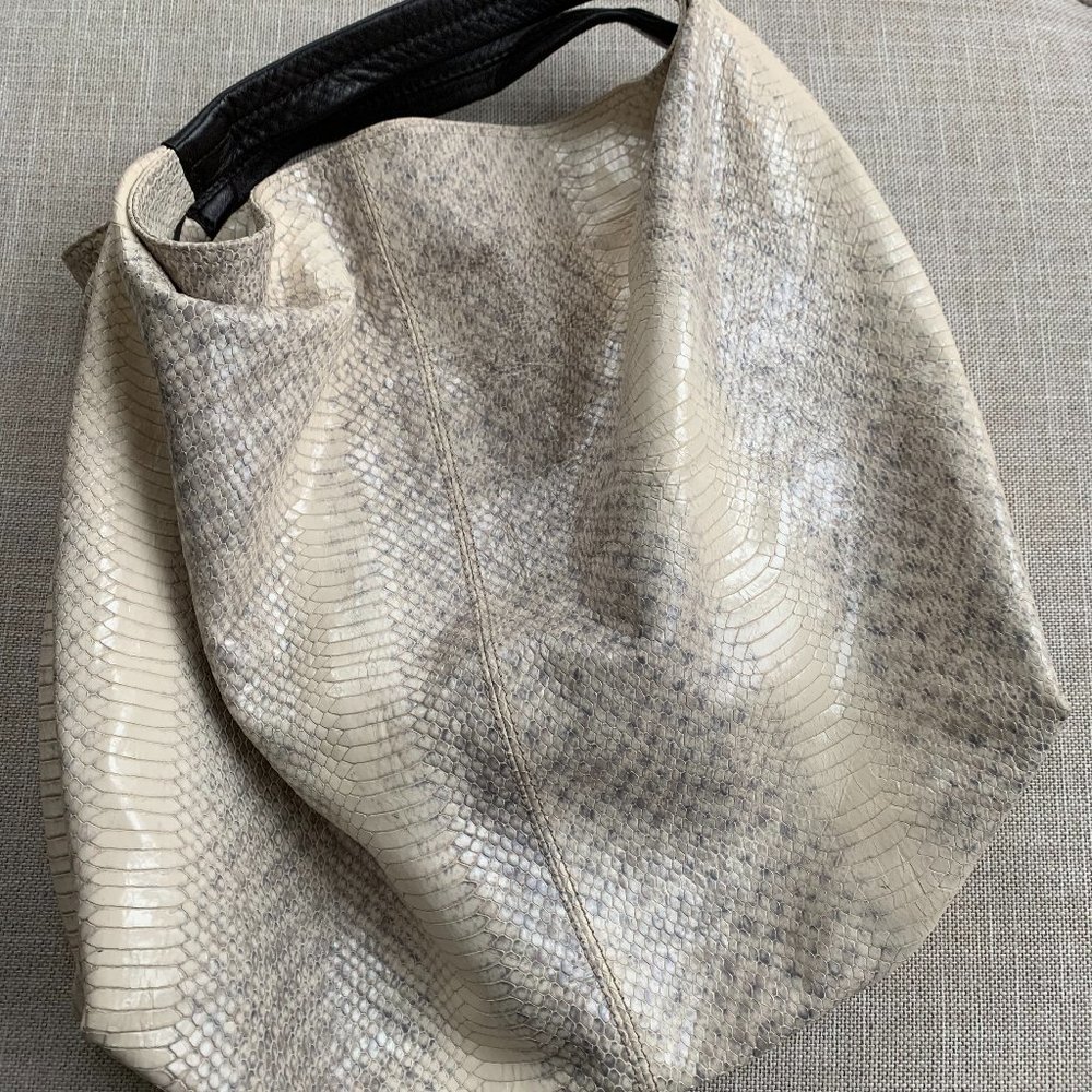 Furla boho satchel-Tote,  17x14, gray/ivory snakeskin embossed leather